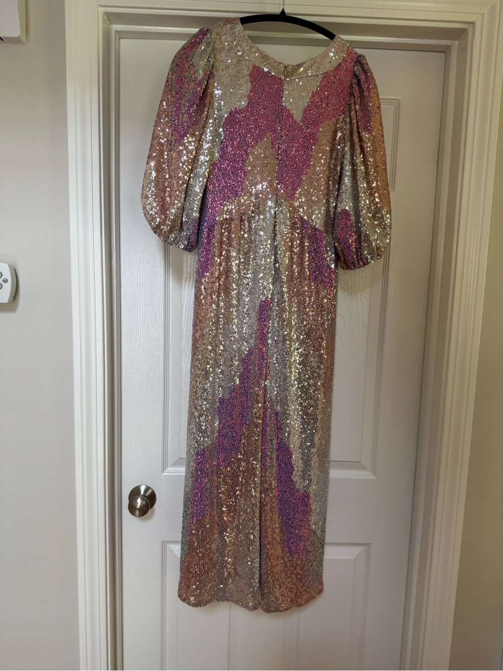 NWOT saltwater LUXE Sequin Puff-Sleeve Maxi Dress in Pink and Gold